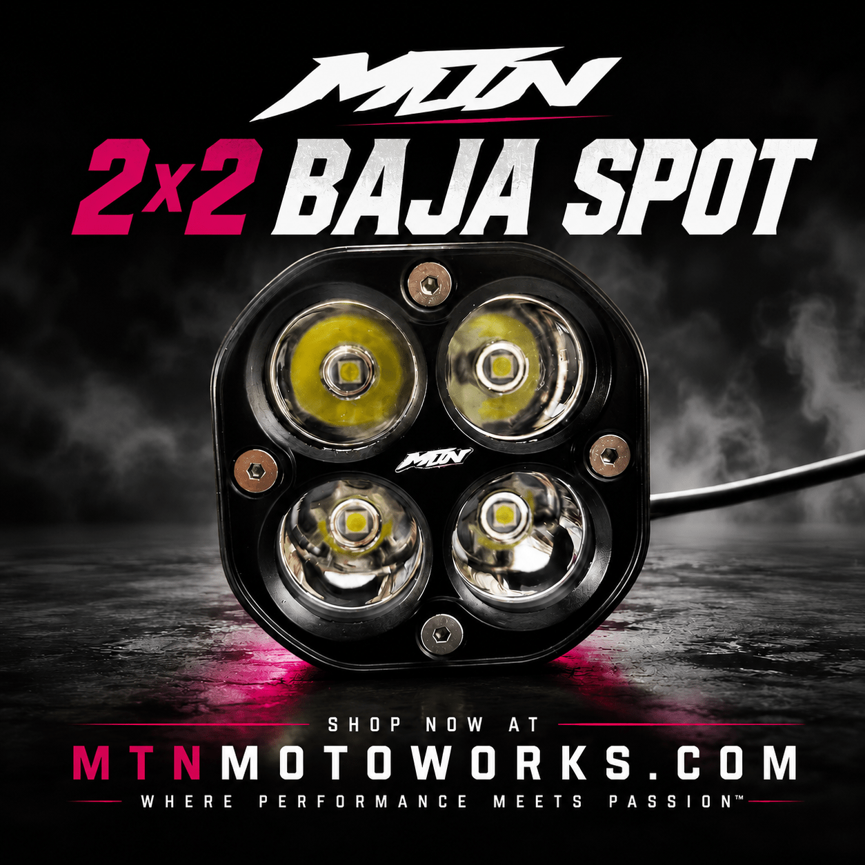 MTN Rechargeable 2×2 Baja Spot LED Headlight | MTN MOTOWORKS E-Moto Performance Parts & Accessories