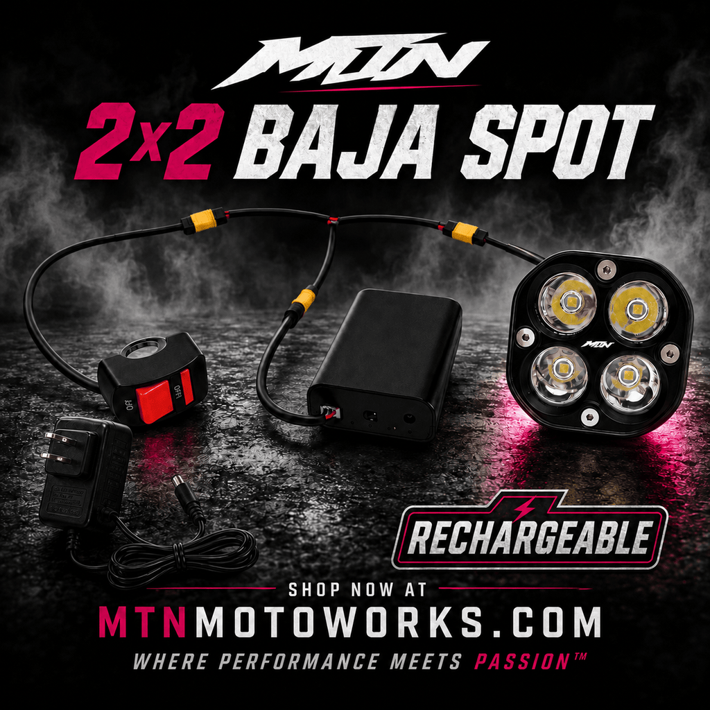 MTN Rechargeable 2×2 Baja Spot LED Headlight | MTN MOTOWORKS E-Moto Performance Parts & Accessories