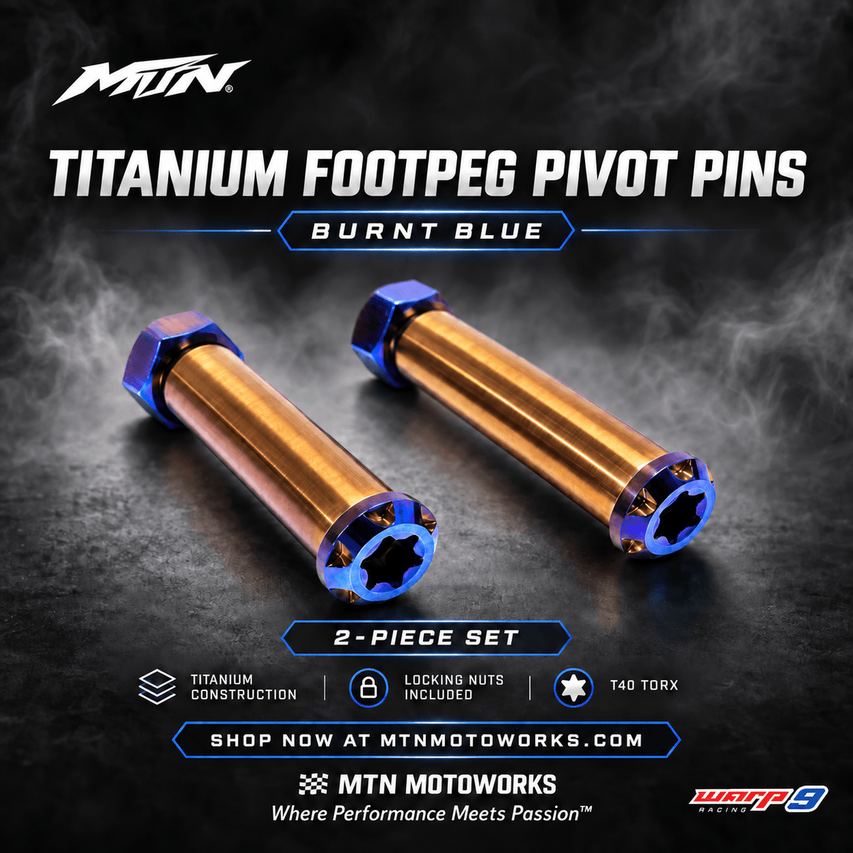 Warp 9 Titanium Footpeg Pivot Pins, Burnt Blue