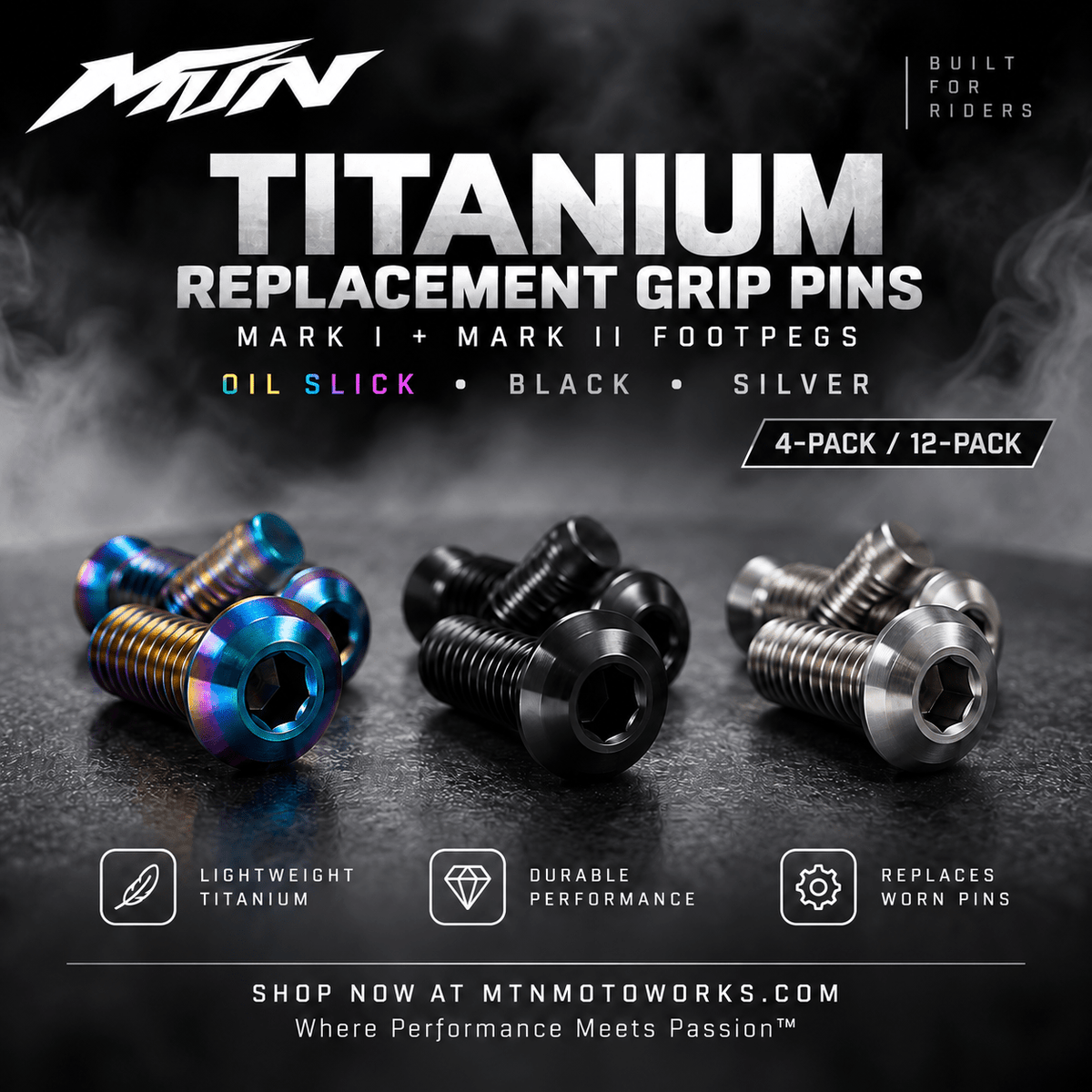 Titanium Footpeg Grip Pins, MARK I & MARK II