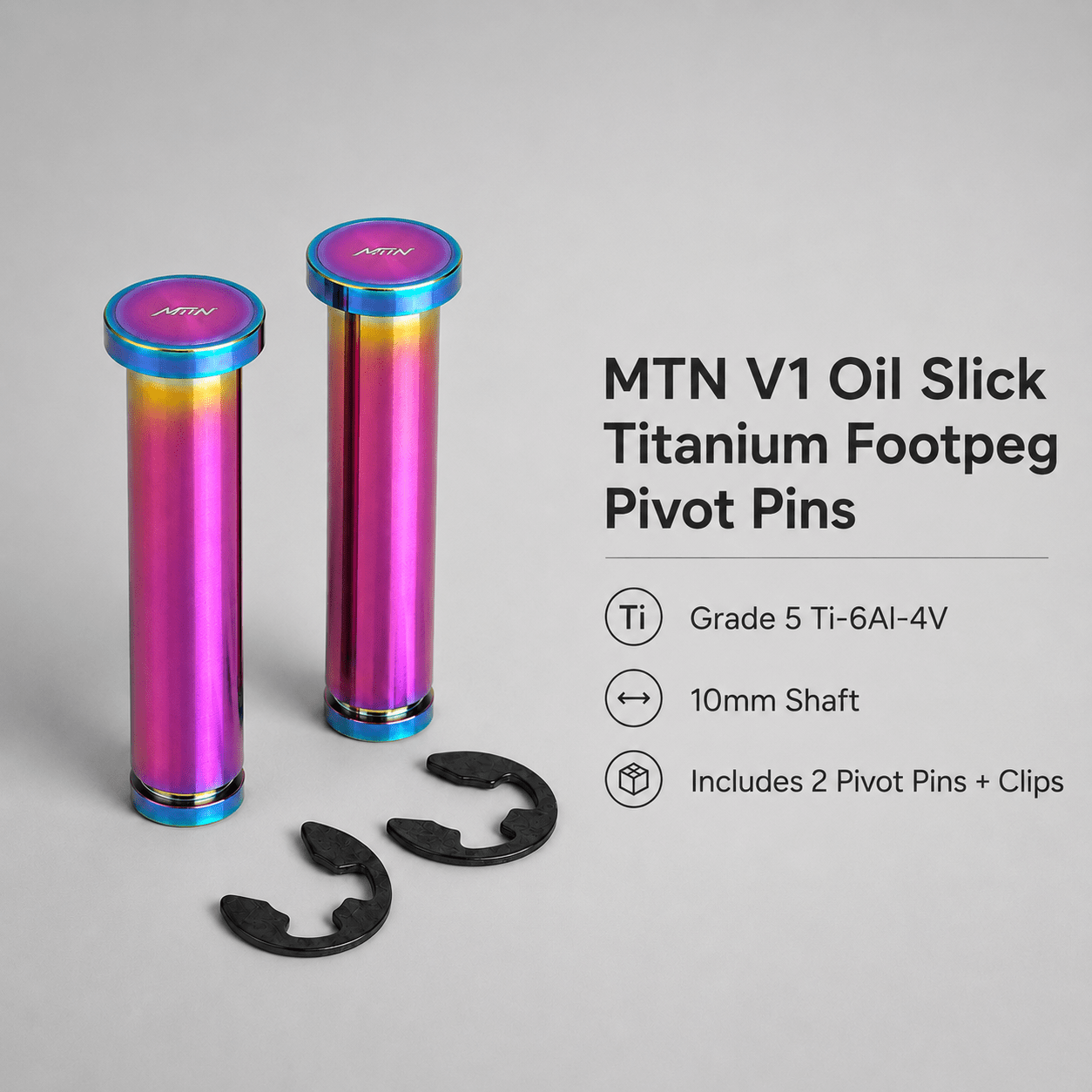 MTN V1 Oil Slick Titanium Footpeg Pivot Pins | MTN MOTOWORKS E-Moto Performance Parts & Accessories