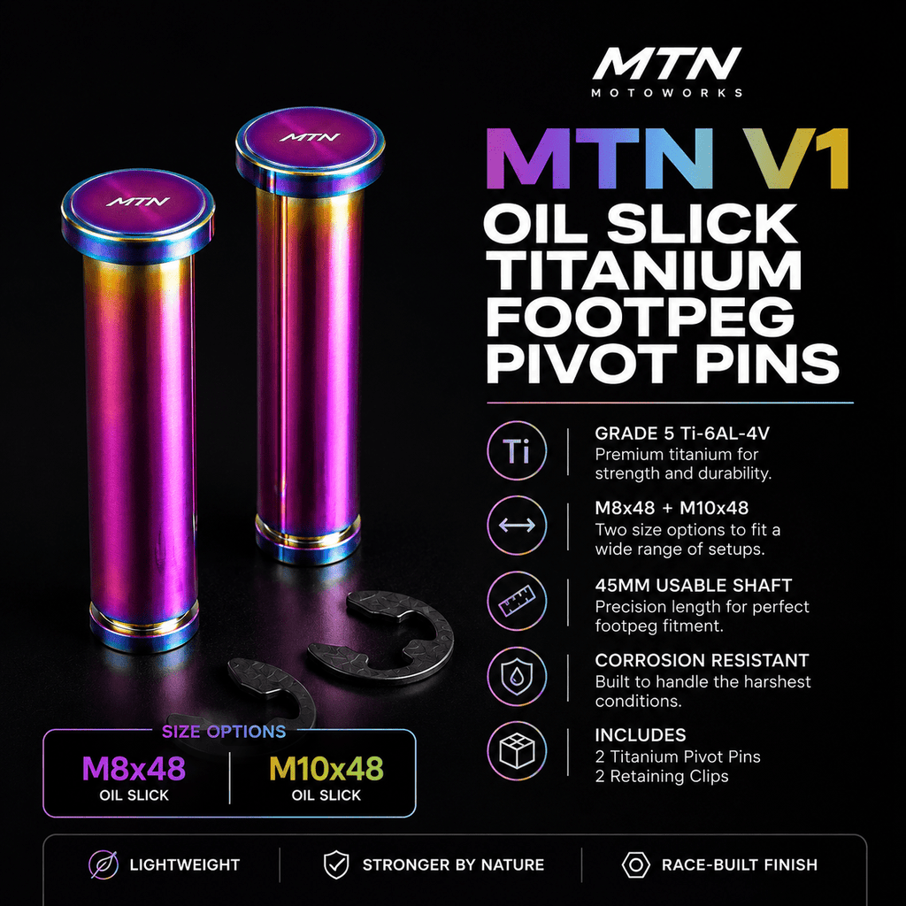 MTN V1 Oil Slick Titanium Footpeg Pivot Pins | MTN MOTOWORKS E-Moto Performance Parts & Accessories