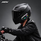 Y10 headset mounted on a motorcycle helmet