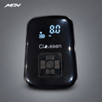 Portable wireless tire inflator product view on light charcoal MTN background