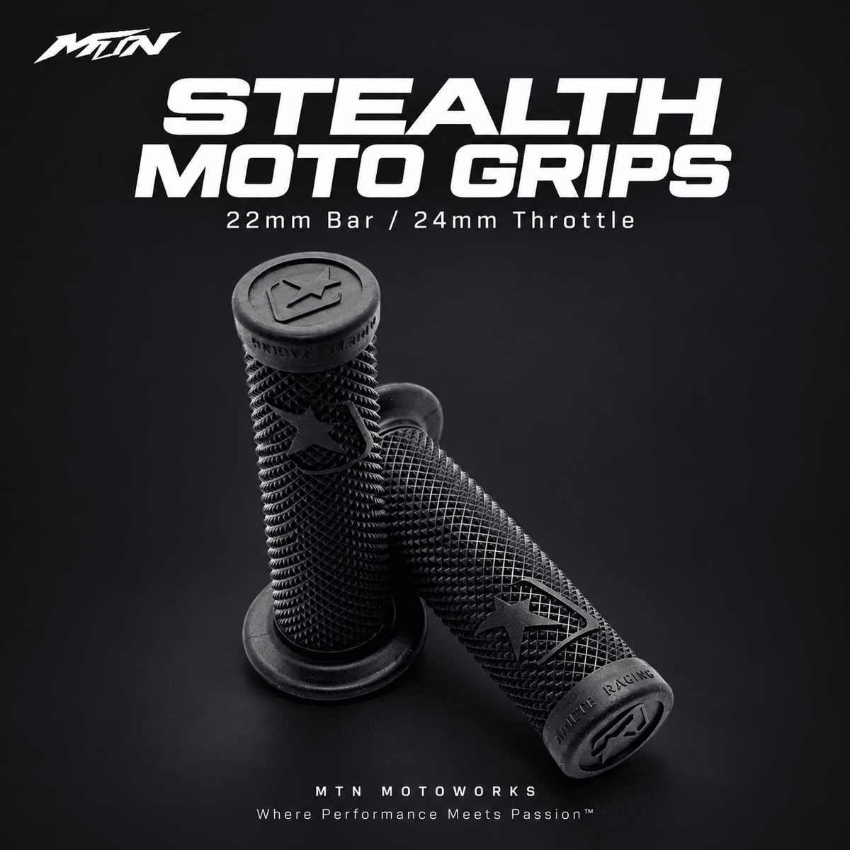 Stealth Moto Grips | 22mm Bar & 24mm Throttle | MTN MOTOWORKS E-Moto Performance Parts & Accessories#