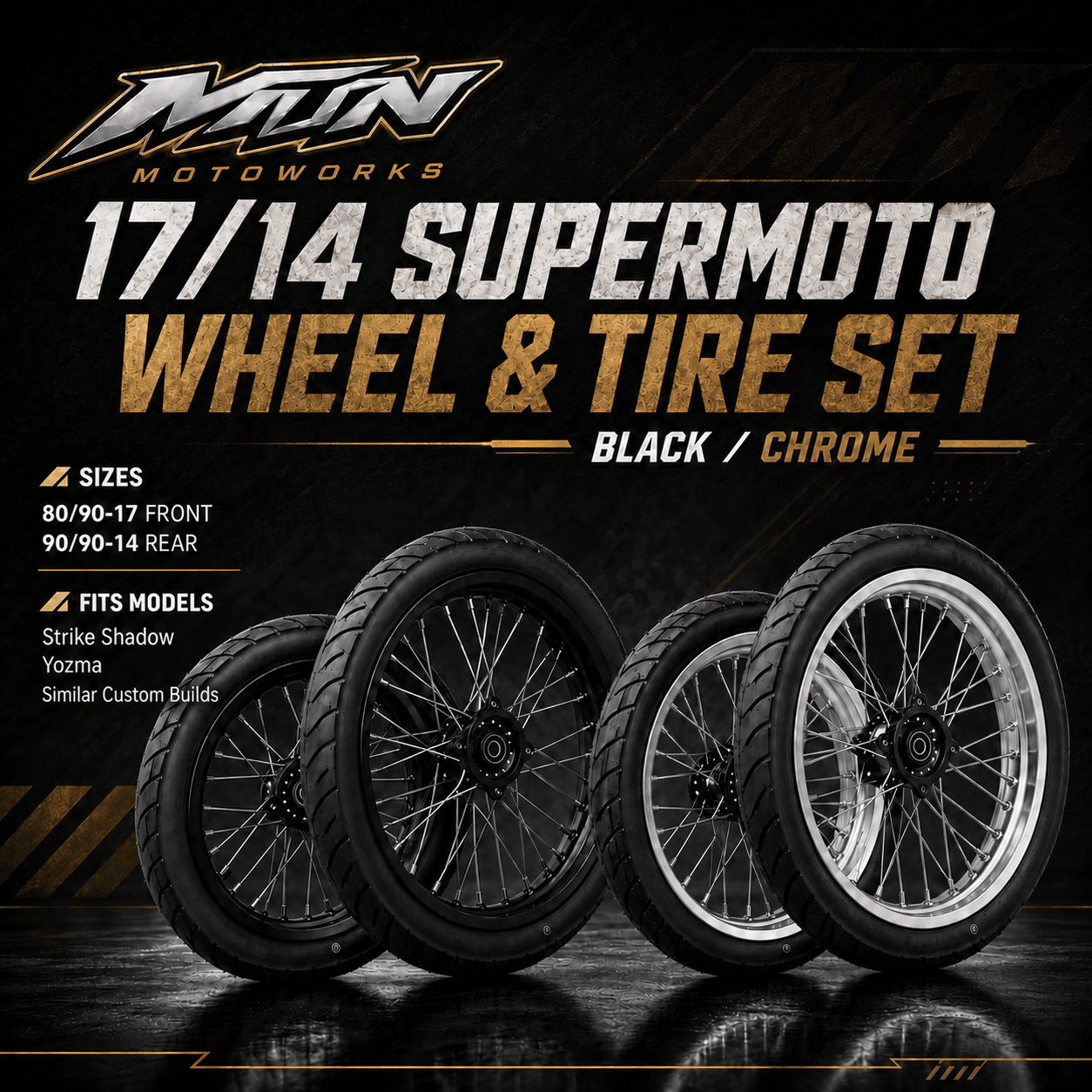 Strike Shadow & Yozma 17/14 Supermoto Wheel Set | MTN MOTOWORKS E-Moto Performance Parts & Accessories
