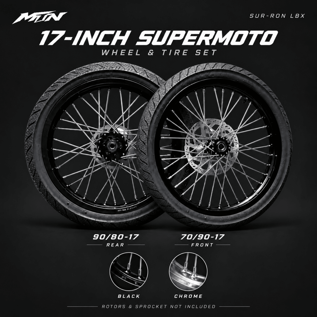Sur-Ron LBX 17-Inch Supermoto Wheel & Tire Set | MTN MOTOWORKS E-Moto Performance Parts & Accessories#