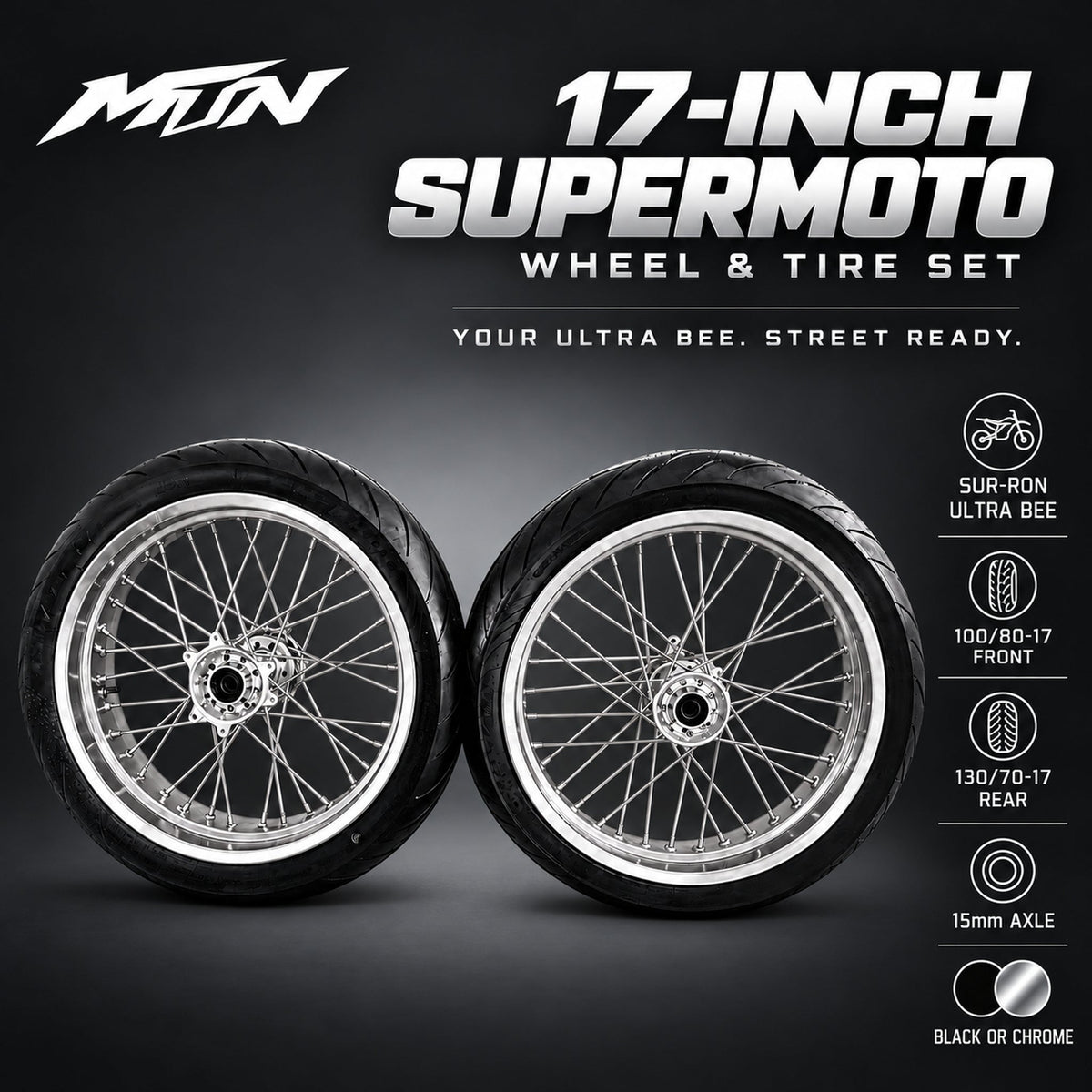 Sur-Ron Ultra Bee 17-Inch Supermoto Wheel & Tire Set